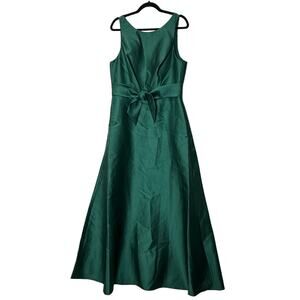 Alfred Sung Sleeveless Satin Twill Dress Jewel Neckline Hunter Women 14R NWT